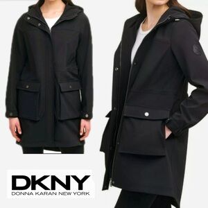 DKNY Women’s Water Resistant Hooded Adjustable Waist Long Lined Parka